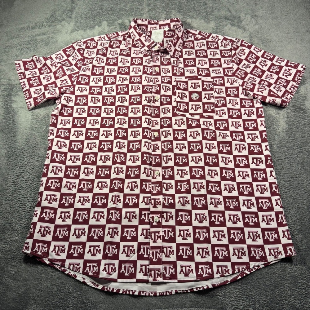 Prime Lyfe Texas A&M Aggies Maroon White Checkered Short Sleeve Button Down XL